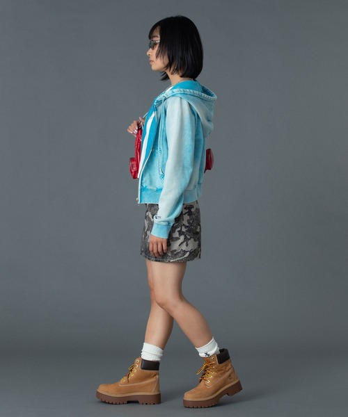 X-girl（エックスガール） パーカー FACE LABEL WASHED COMPACT ZIP UP