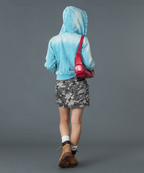 X-girl（エックスガール） パーカー FACE LABEL WASHED COMPACT ZIP UP