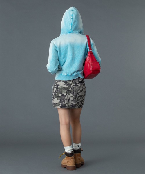X-girl（エックスガール） パーカー FACE LABEL WASHED COMPACT ZIP UP