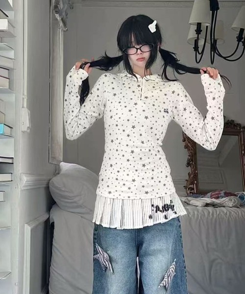 AsRiRe tシャツ バックウィング風 フード付きトップス レディース
