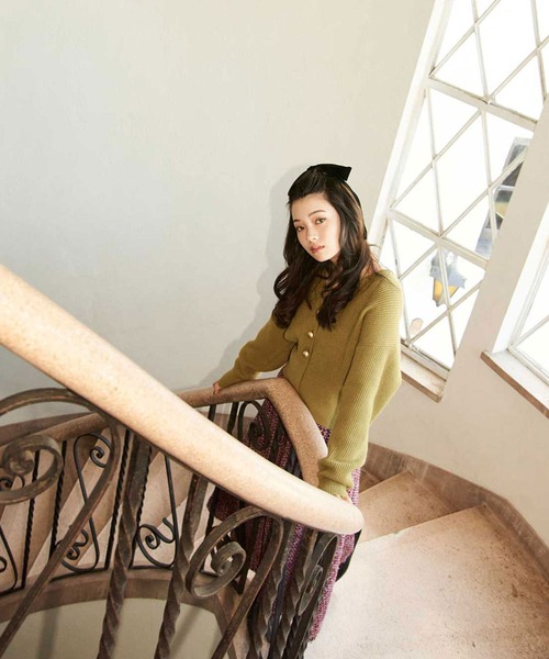 natural beauty basic グリーン　ハンドニットカーディガン NATURAL BEAUTY BASIC（ナチュラルビューティーベーシック） ニット