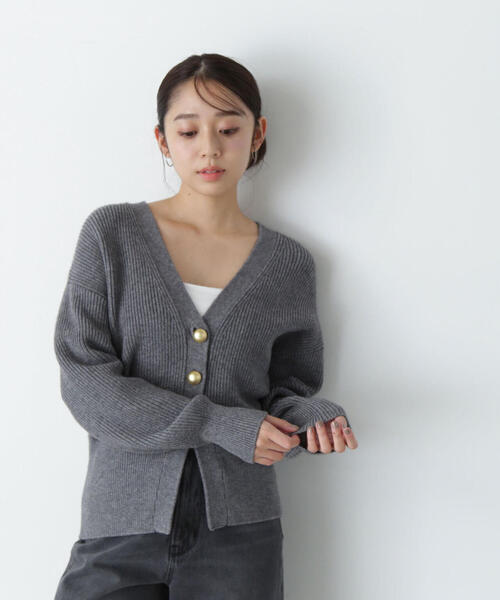 natural beauty basic グリーン　ハンドニットカーディガン NATURAL BEAUTY BASIC（ナチュラルビューティーベーシック） ニット