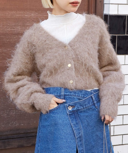 「w closet」 ニットカーディガン FREE レッド レディース_画像4