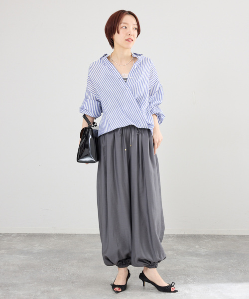 ワイドパンツ パンツ ウォッシャブル バルーンパンツ レディースの画像