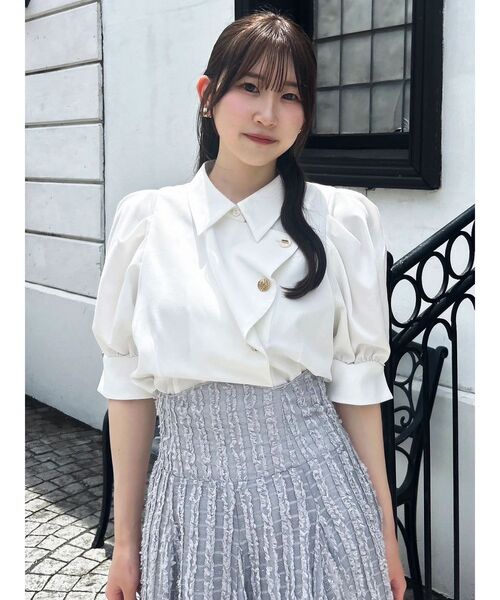 ブラウス シャツ マルチボタンデザインブラウス レディースの画像