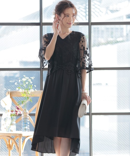 「PourVous」 7分袖ワンピース M ブラック レディース_画像2