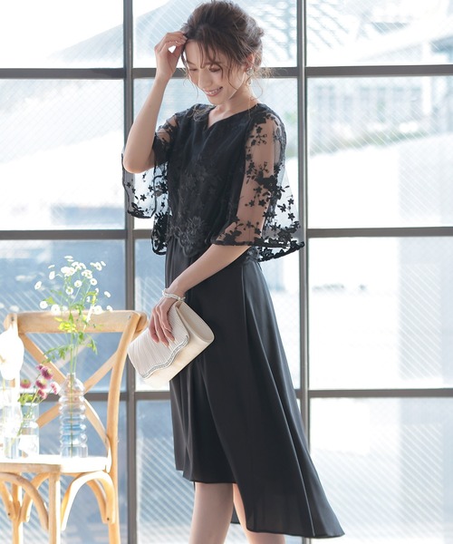 「PourVous」 7分袖ワンピース M ブラック レディース_画像3