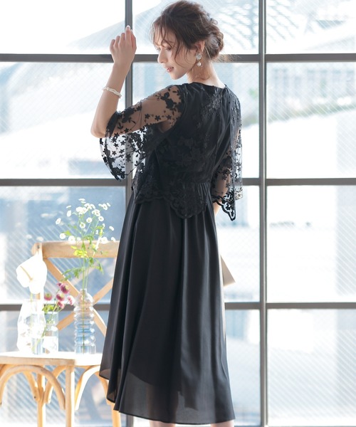 「PourVous」 7分袖ワンピース M ブラック レディース_画像4