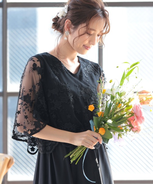 「PourVous」 7分袖ワンピース M ブラック レディース_画像6