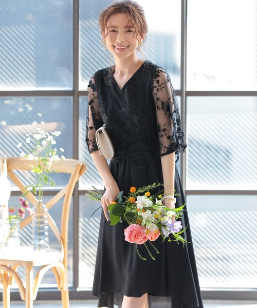「PourVous」 7分袖ワンピース M ブラック レディース_画像8