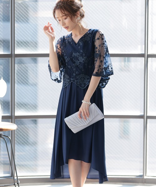 「PourVous」 7分袖ワンピース M ブラック レディース_画像9