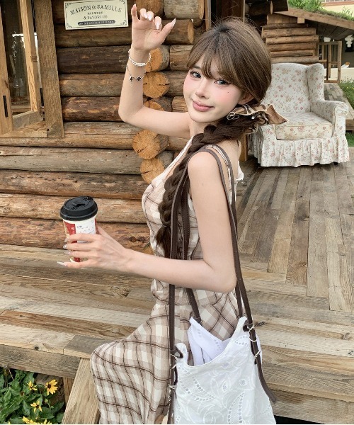 gossip!ロサンゼルス ワンピース Y2Kチェック柄イレヘムキャミ