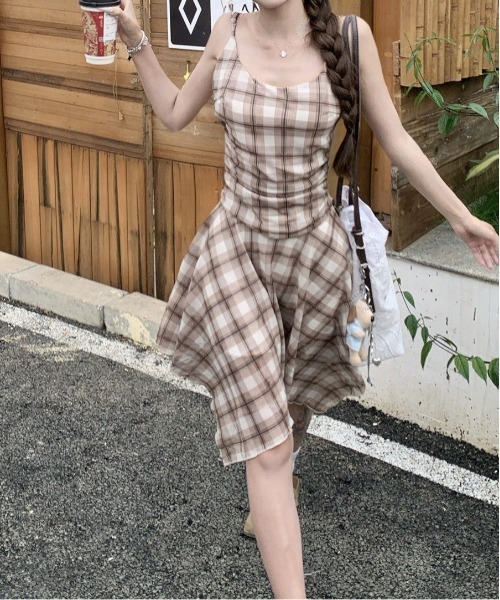 gossip!ロサンゼルス ワンピース Y2Kチェック柄イレヘムキャミ