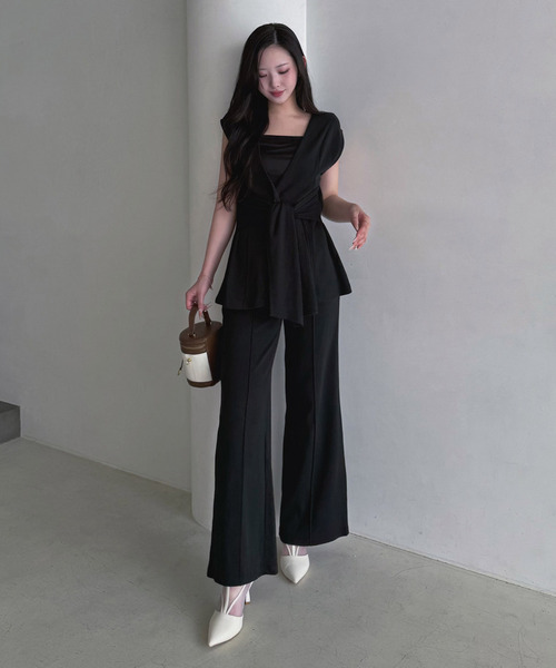 ワイドパンツ パンツ チェーンポイントピンタックカットパンツ レディースの画像