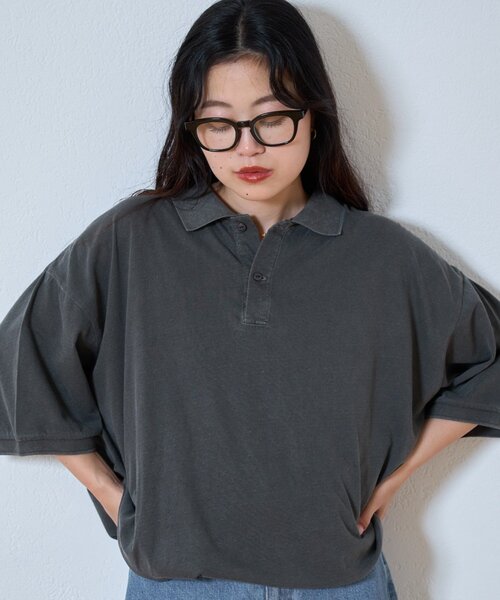 H BEAUTY&YOUTH メッシュシャツ ポロ オーバーサイズ ネイビー L CIAOPANIC TYPY（チャオパニックティピー） ポロシャツ ポロ 「UNISEX
