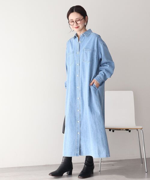 「AMERICAN HOLIC」 シャツワンピース L インディゴブルー レディース_画像2