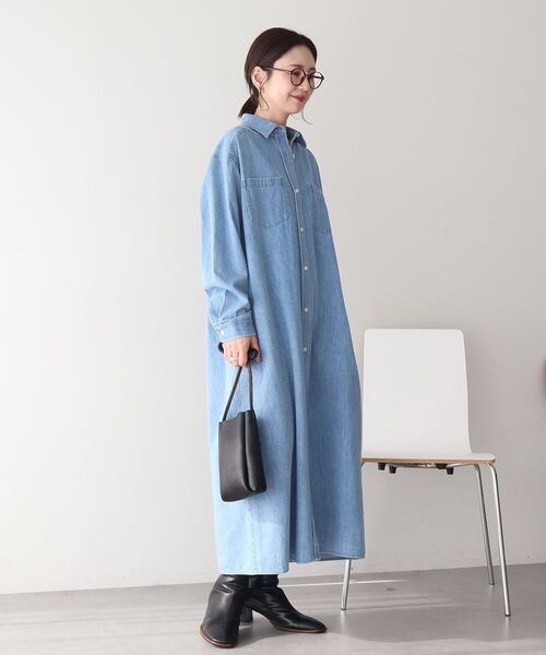 「AMERICAN HOLIC」 シャツワンピース L インディゴブルー レディース_画像3