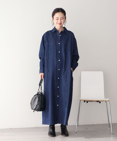 「AMERICAN HOLIC」 シャツワンピース L インディゴブルー レディース_画像8