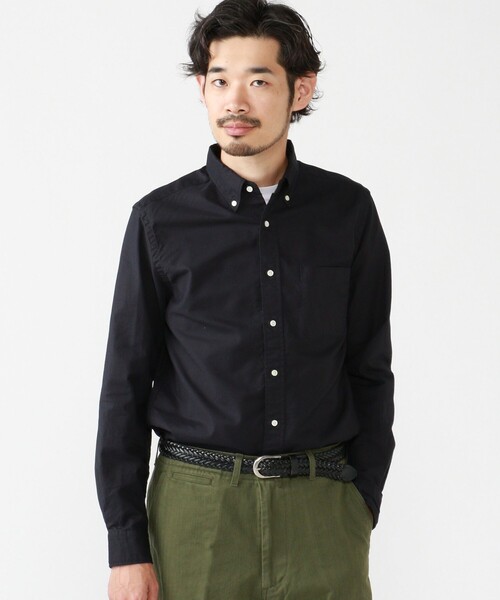 Beamsplus ブラック ロゴ入りシャツ BEAMS PLUS（ビームス プラス）Open Collar Shirt Jacquard