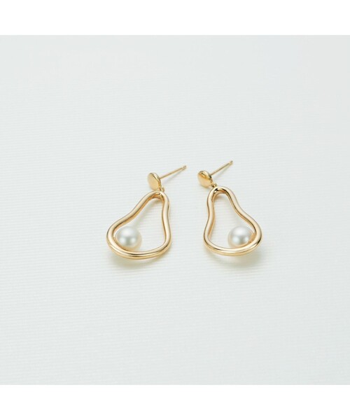 COCOSHNIK ピアス K10パール カーブライン スタッドピアス