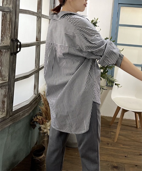 ブラウス シャツ 「セットアップ対応」ビックシルエットストライプシャツ レディース ブラウス シャツ ビックシルエットストライプシャツ レディース