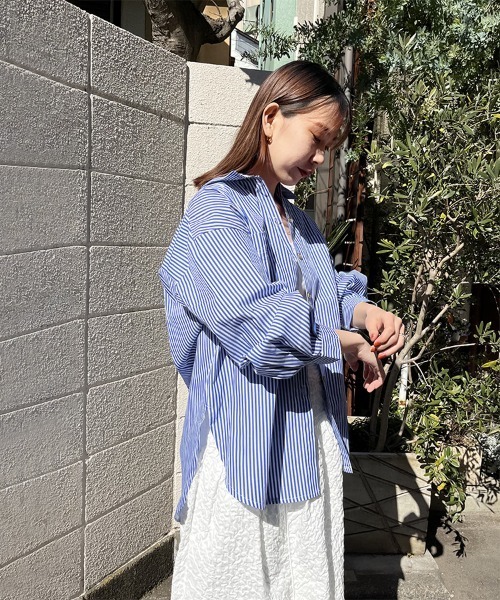 ブラウス シャツ COTTON OVERSIZED SHIRT STRIPE レディース MAISON DE THERESE ブラウス シャツ 長袖ストライプシャツ
