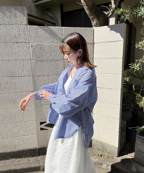 ブラウス シャツ ビックシルエットストライプシャツ レディース