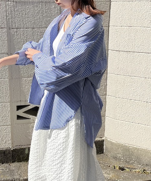 ブラウス シャツ ビックシルエットストライプシャツ レディース