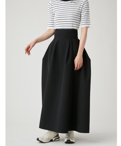 【美品】emmiアシメトリー切替ボリュームスカート1ブラウン上品美シルエット emmi（エミ）の「【emmi atelier】アシメ切替膨れジャガード