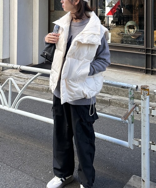コットンダウンベスト 温かダウンベスト あったかミドルサイズのベストアウターカジュアル アラサーちゃん アラフォーコーデコーデ 大人ファッション 大人コーデ ライトダウン インナーダウン ベスト ダウンコート ダウン