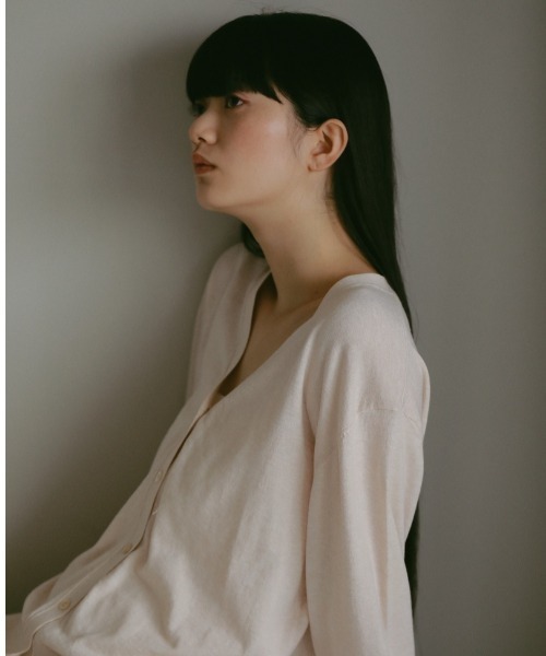 CASA FLINE - 新品　ハイゲージ Vネック カーディガン　ベージュ　綿混 長袖 上着 CASA FLINE - HIGHGAGE V-NECK CARDIGAN / ハイゲージ Vネック