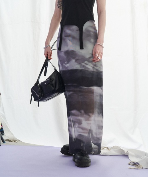 Solace スカート ニュアンス柄シアーナローロングスカート