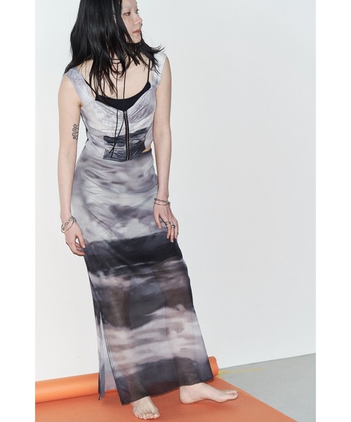 イコーランド EQUALAND ロングスカート Solace スカート ニュアンス柄シアーナローロングスカート