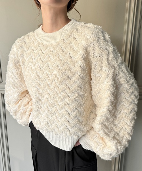 JUNOAH ニット セーター ループヤーンショート丈ニット レディース