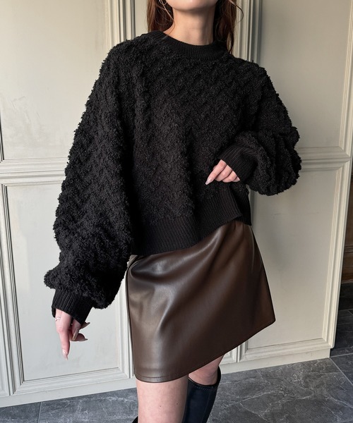 ニット セーター ループヤーンショート丈ニット レディース ラメリリーヤーンショート丈ニットトップス※一部店舗のみ入荷