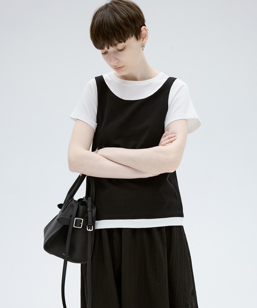 tシャツ 「tageechita」シンプル無地×レイヤード風 デザインTシャツセット レディース tageechita tシャツ 「tageechita」レイヤード風Tシャツ