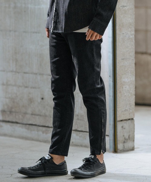 wjk reluxe ジーンズ mp12519-stretch slub denim hem zip pants
