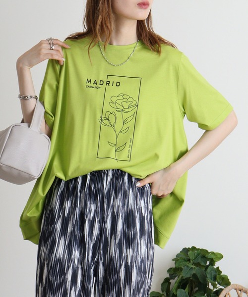 tシャツ BRODIAEA フラワー線画プリント　極サラTシャツ レディース