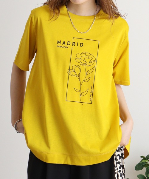 tシャツ BRODIAEA レーヨン素材プリントプルオーバー レディース tシャツ BRODIAEA フラワー線画プリント 極サラTシャツ