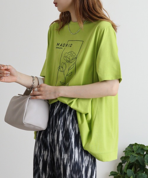 tシャツ BRODIAEA レーヨン素材プリントプルオーバー レディース tシャツ BRODIAEA フラワー線画プリント 極サラTシャツ