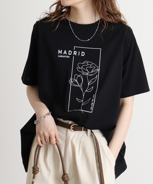tシャツ BRODIAEA フラワー線画プリント 極サラTシャツ