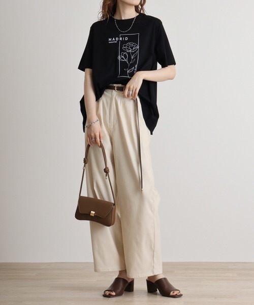 ブローディア BRODIAEA ウーマンプリント半袖Tシャツ （サックスブルー） tシャツ BRODIAEA フラワー線画プリント 極サラTシャツ