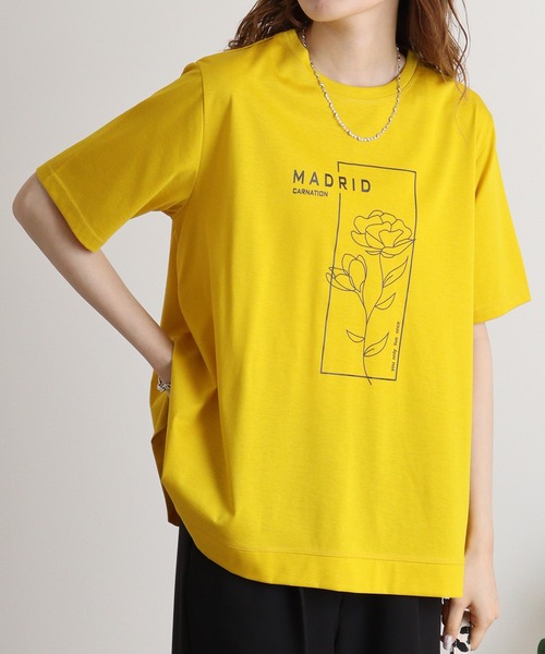 ブローディア BRODIAEA 線画フラワープリント半袖Tシャツ （オフホワイト） tシャツ BRODIAEA フラワー線画プリント 極サラTシャツ