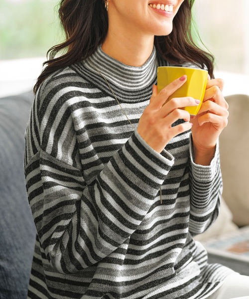 BELLUNA PLUS（ベルーナプラス） チュニック マルチボーダー柄ニット