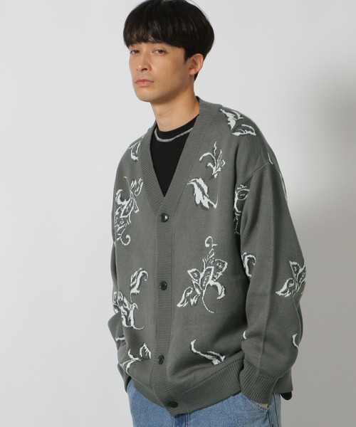 豆ページ LAKOLE（ラコレ） カーディガン リーフモチーフ柄カーディガン/146466