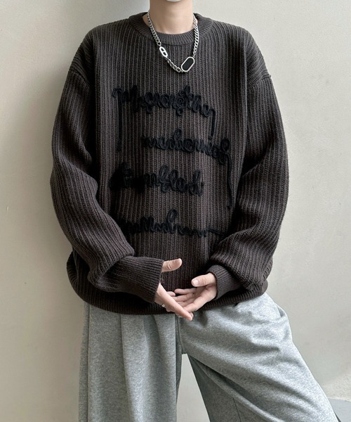 セーター ニット 「FVLMEN」message logo stitch knit pullover