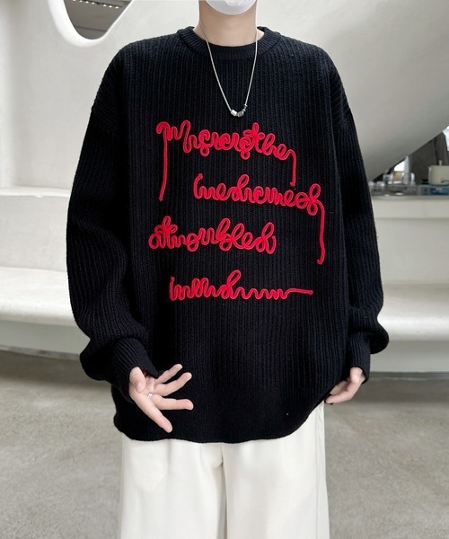 セーター ニット 「FVLMEN」message logo stitch knit pullover