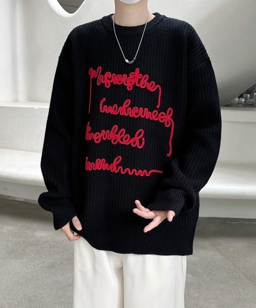セーター ニット 「FVLMEN」message logo stitch knit pullover