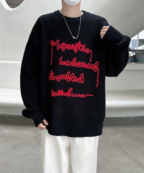 UNISEX random EM monogram ニットプルオーバー セーター ニット 「FVLMEN」message logo stitch knit pullover