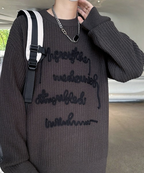 COVERED メッセージプリント ニットセーター セーター ニット 「FVLMEN」message logo stitch knit pullover
